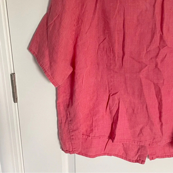Flax Peter Pan collared 100% linen button down Blouse pink 29328 - Picture 7 of 10
